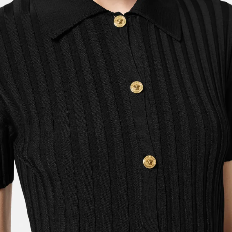 VERSACE Short-Sleeved Knitted Midi Shirt Dress-4