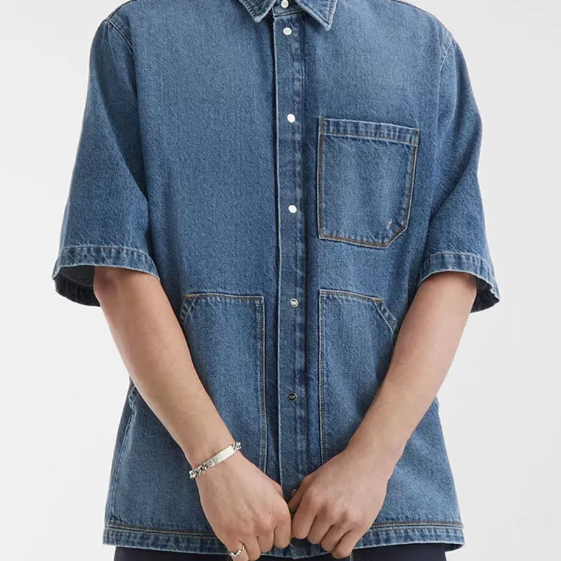 FENDI Short Sleeved Buttoned Denim Shirt-4