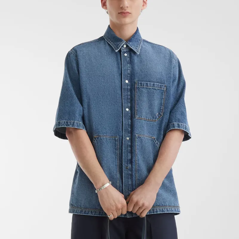 FENDI Short Sleeved Buttoned Denim Shirt-3