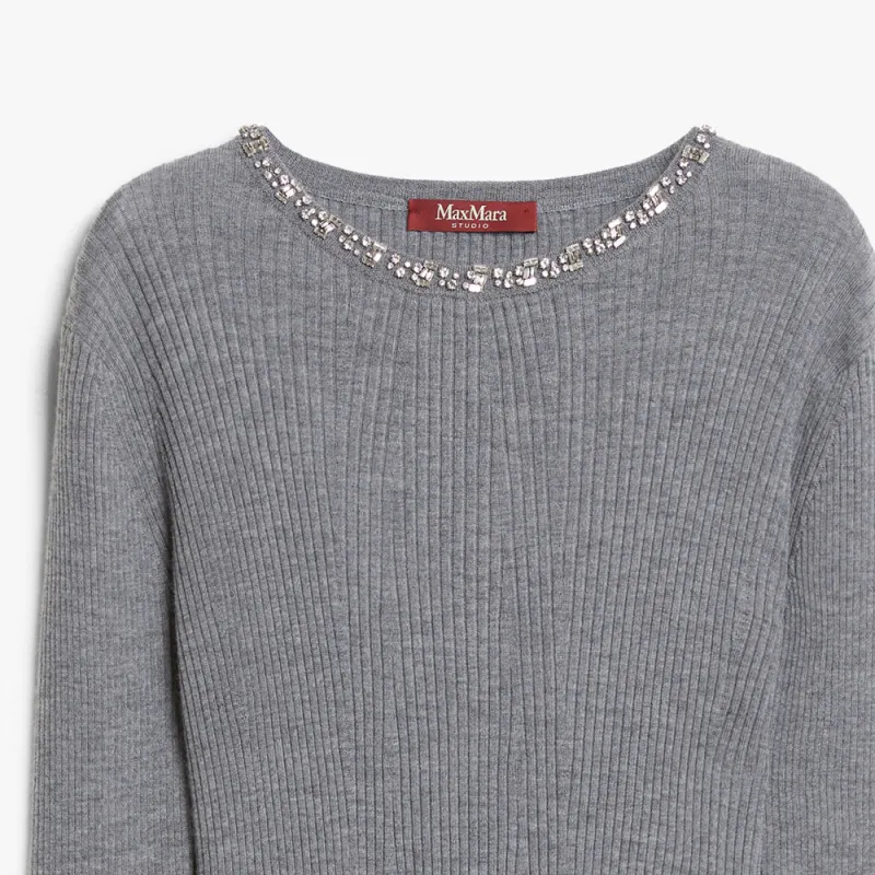MaxMara Studio Catone Collection Ribbed Wool Jumper Sweater Women's Gray-4