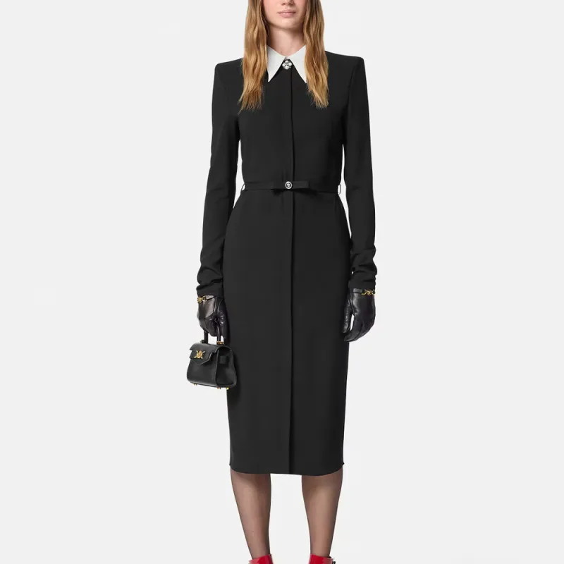 VERSACE Long-Sleeved Belted Midi Dress-4