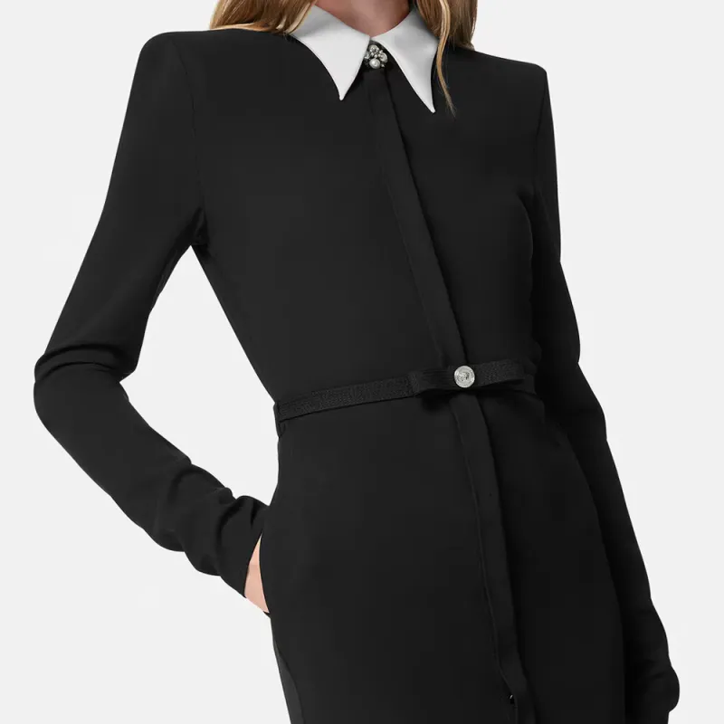 VERSACE Long-Sleeved Belted Midi Dress-7