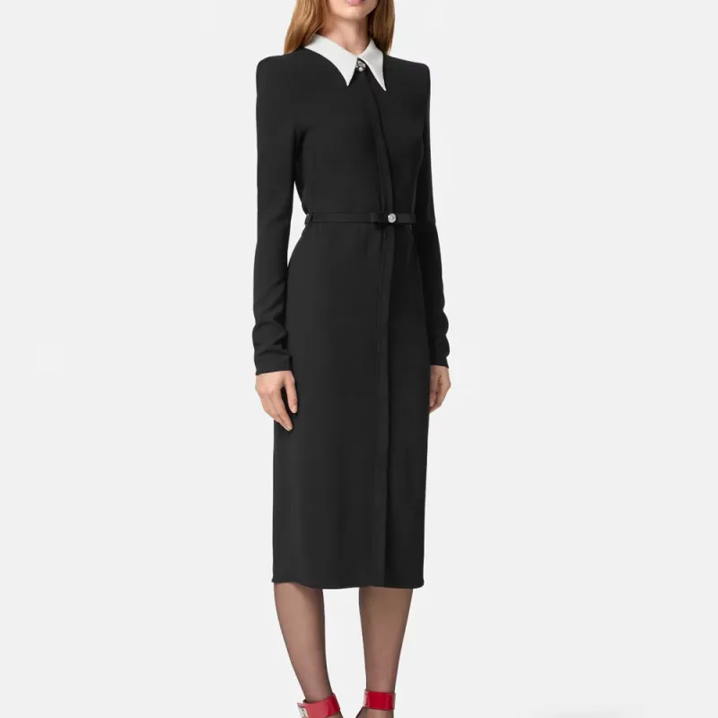 VERSACE Long-Sleeved Belted Midi Dress-5