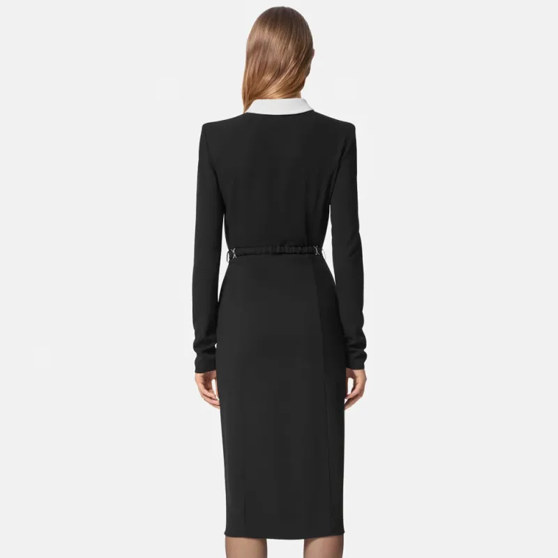 VERSACE Long-Sleeved Belted Midi Dress-6
