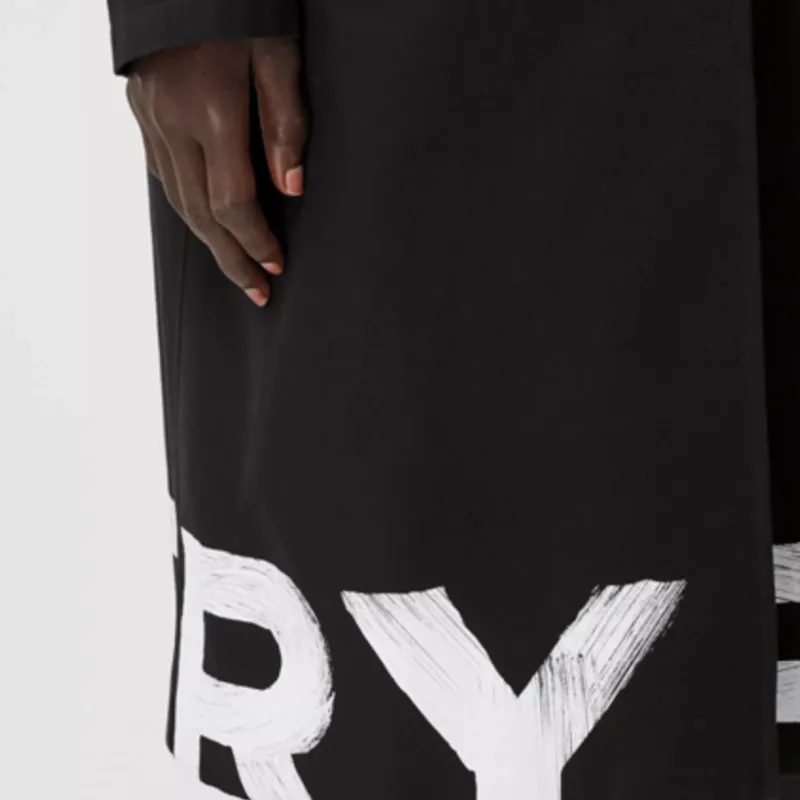 Burberry Logo Hem Trench Coat Black/White-5