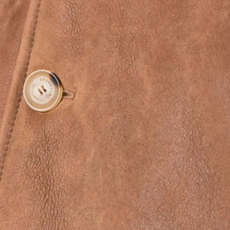 Brunello Cucinelli Long sleeved Button up Leather Jacket-5
