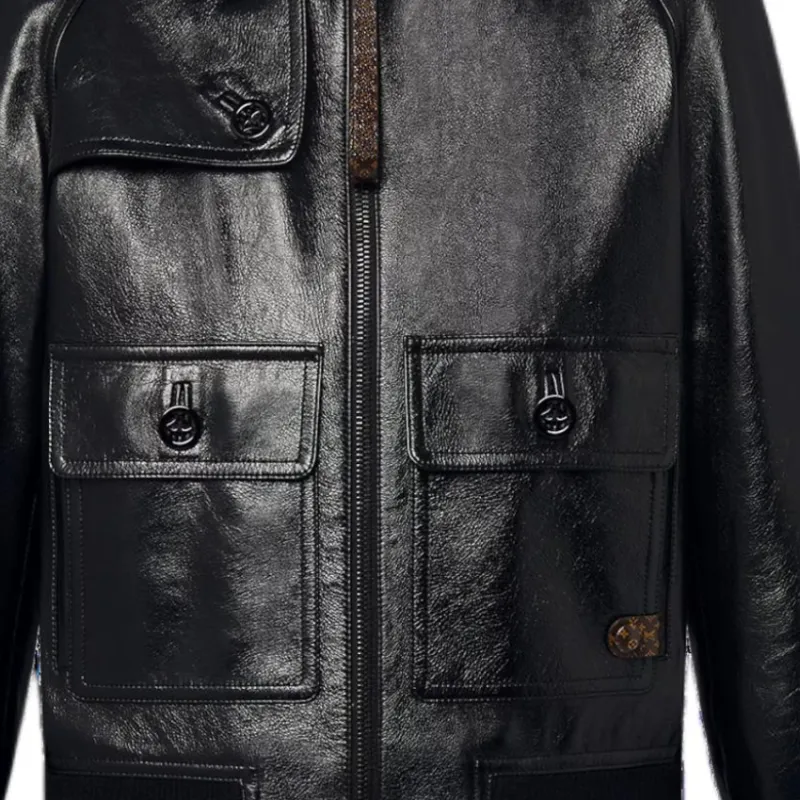 LOUIS VUITTON Leather Jacket Women's Black-6