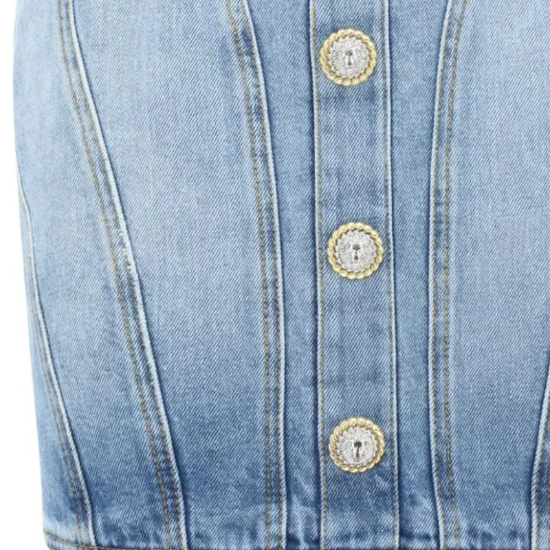 BALMAIN Buttoned Denim Skirt-8