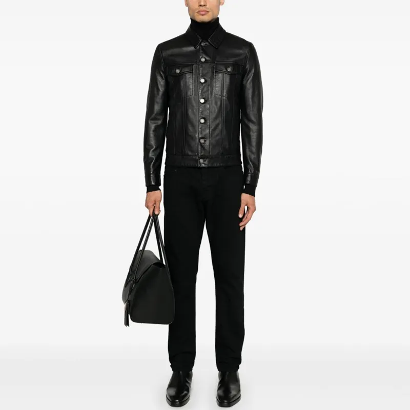SAINT LAURENT Button up Leather Jacket-2
