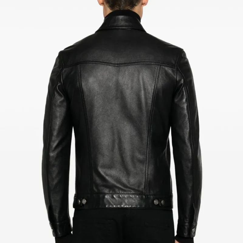 SAINT LAURENT Button up Leather Jacket-3