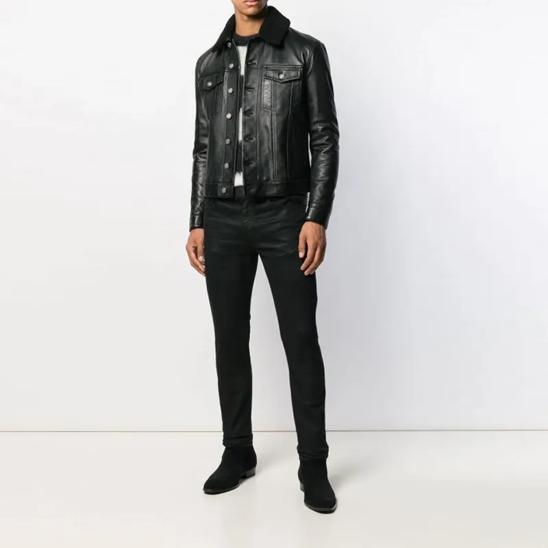 SAINT LAURENT Button up Leather Jacket-4