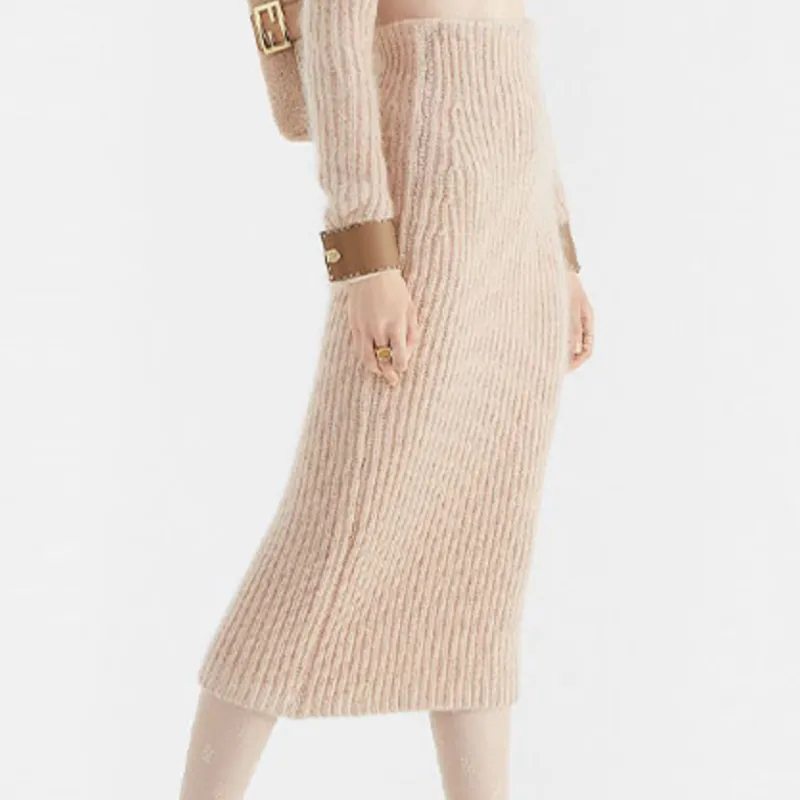FENDI Knit Long Skirts Women's Pink-4