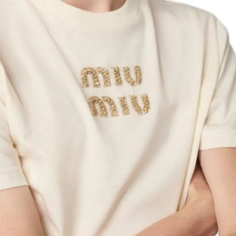 MIU MIU Logo Embellished Crewneck T Shirt-5