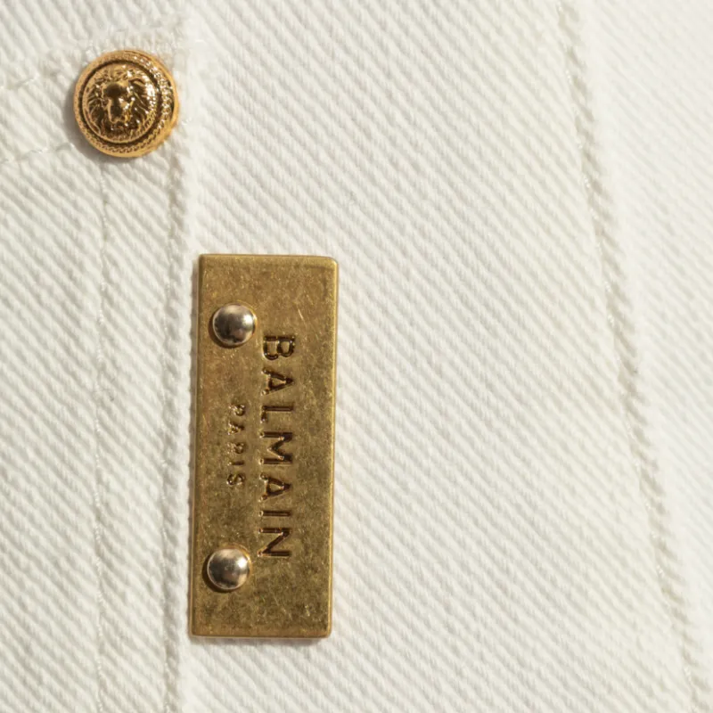 BALMAIN Logo Plaque High Waisted Skinny Jeans-1