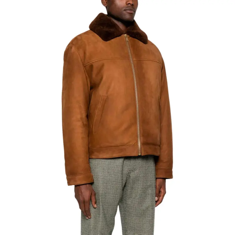 PRADA Leather Jacket Men's Brown-3
