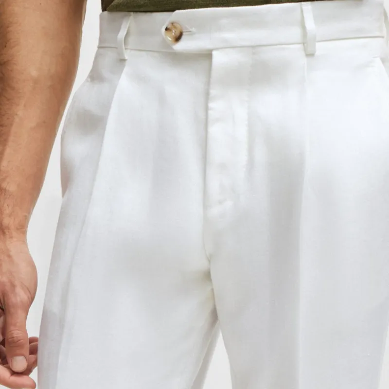 HUGO BOSS Relaxed Fit Trousers In Wrinkle-Resistant Linen Casual Pants Men's White-4