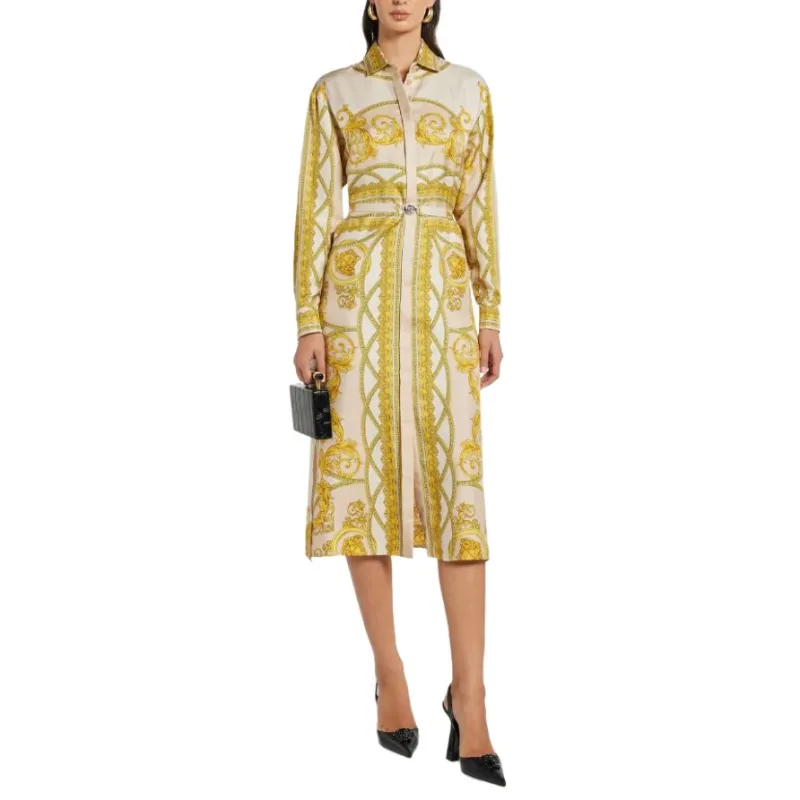 VERSACE Barocco Printed Long Sleeved Midi Dress-1