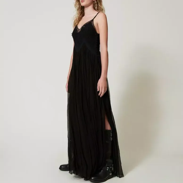Twinset Floral Appliqué Spaghetti Strap Maxi Dress-3