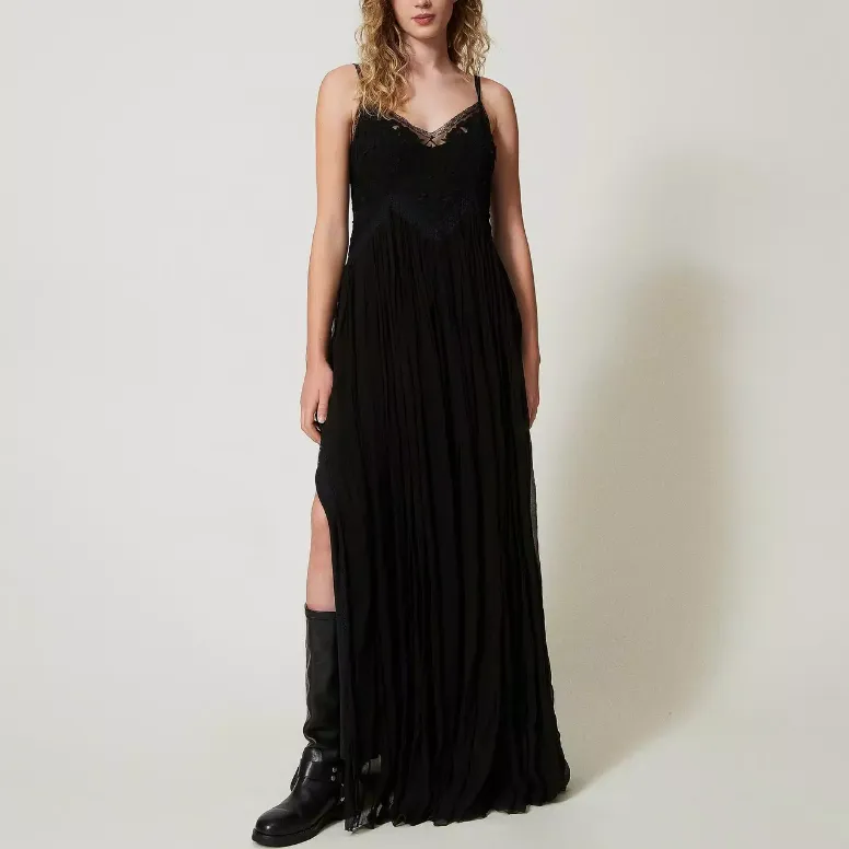 Twinset Floral Appliqué Spaghetti Strap Maxi Dress-2