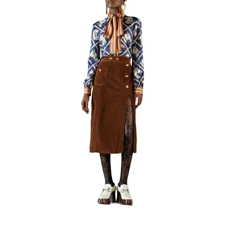 GUCCI Denim Long Skirts Women's Brown-1