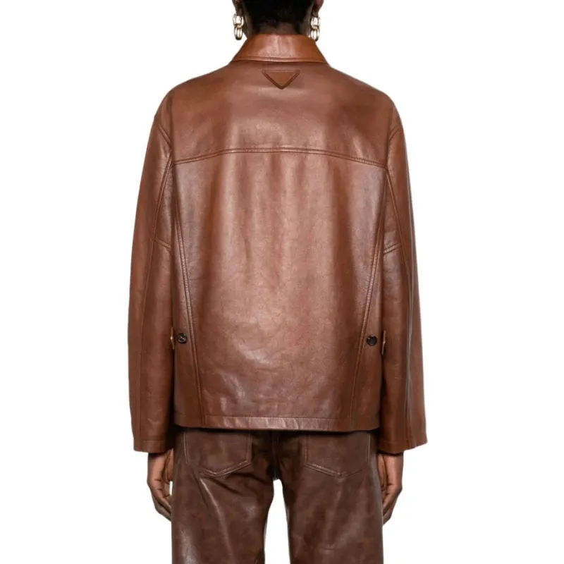 PRADA Triangle Logo Leather Jacket-3
