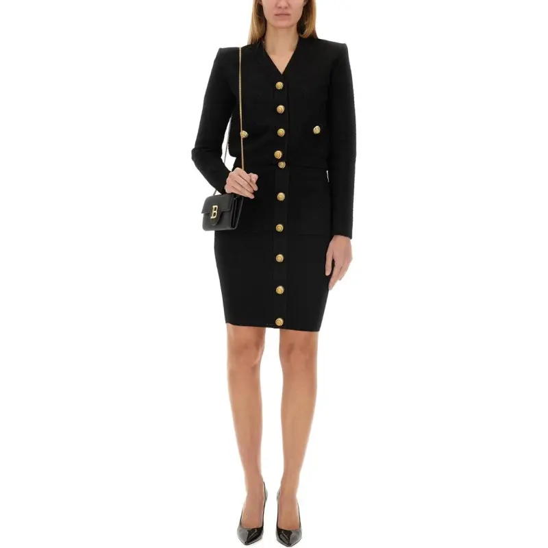 BALMAIN Herringbone Patterned Pencil Skirt-3