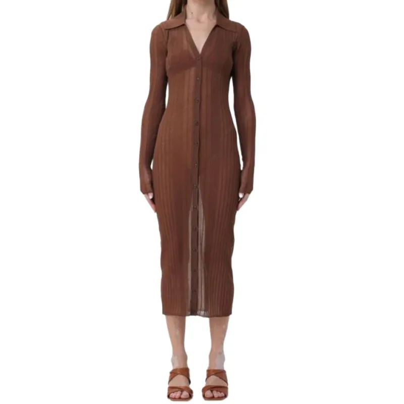 PINKO SS24 Long Sleeved Dress Women's Brown-1