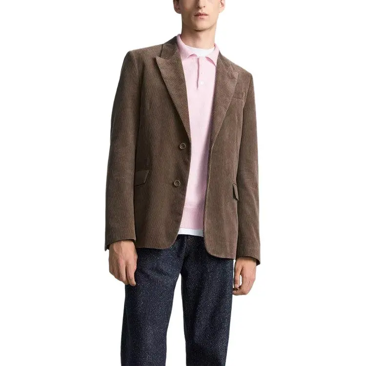 DIOR Beige Cotton And Cashmere Corduroy Business Suits Coats Men's Brown-4