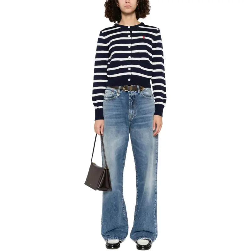 Polo Ralph Lauren Pony Striped Cable Cardigan Navy/White Multi-1