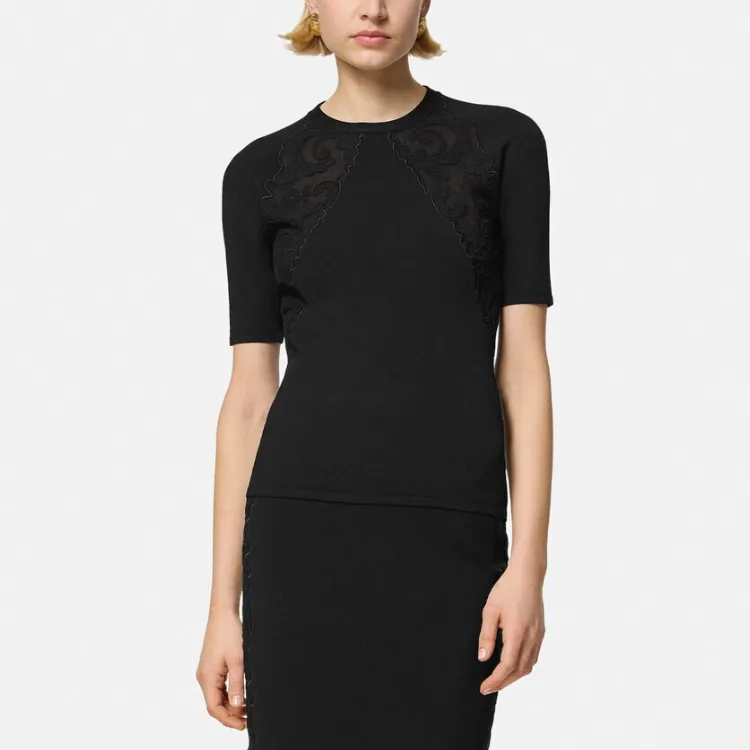 VERSACE Lace-panelled Crew Neck T-shirt-2