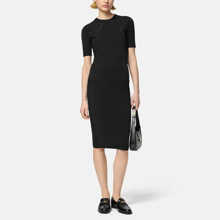 VERSACE Lace-panelled Crew Neck T-shirt-3