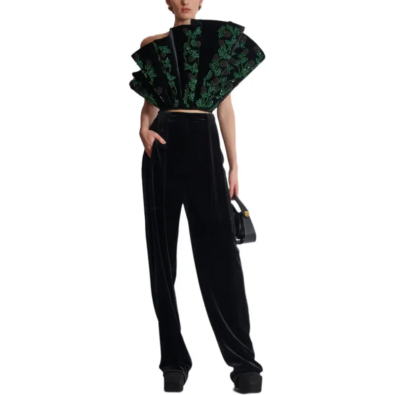 BALMAIN High Waist Velvet Pants-2