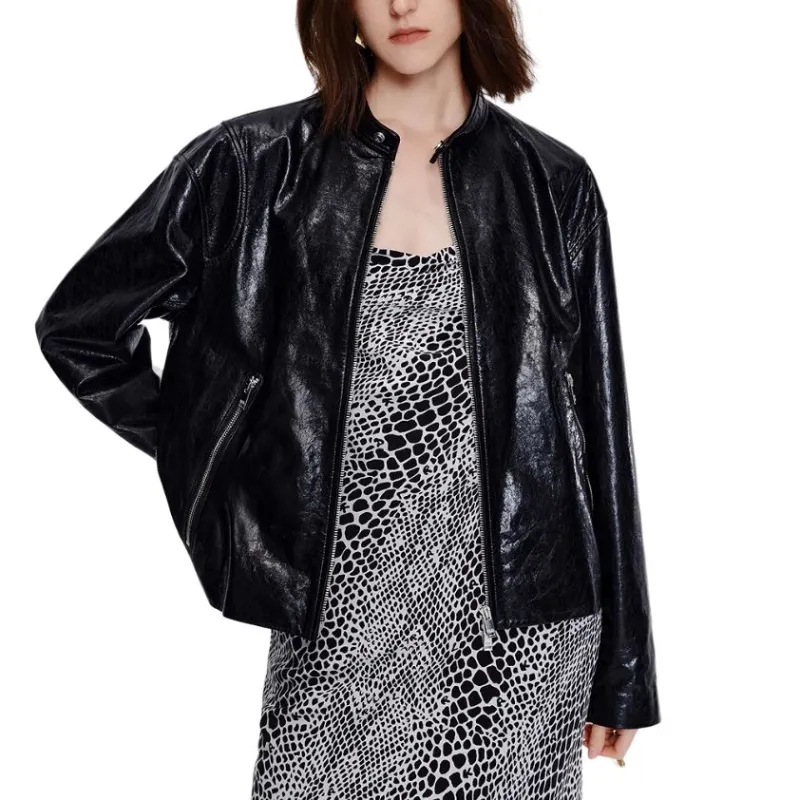 KARL LAGERFELD SS25 Leather Jacket Women's Black-4