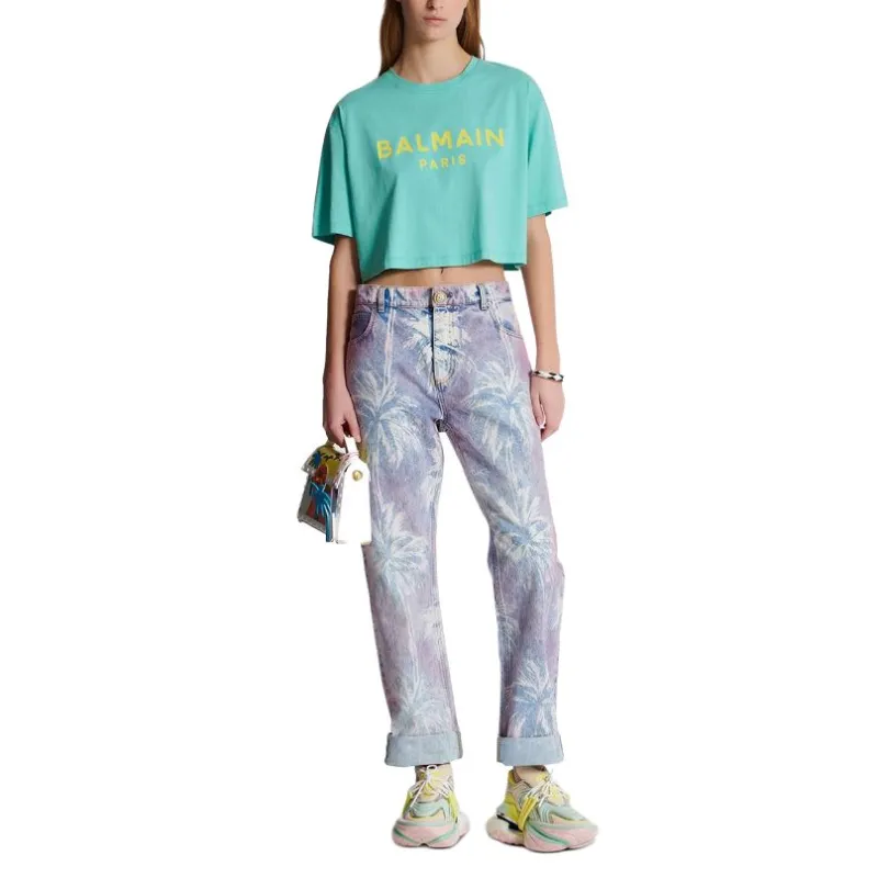 BALMAIN Logo print Cropped T shirt-2