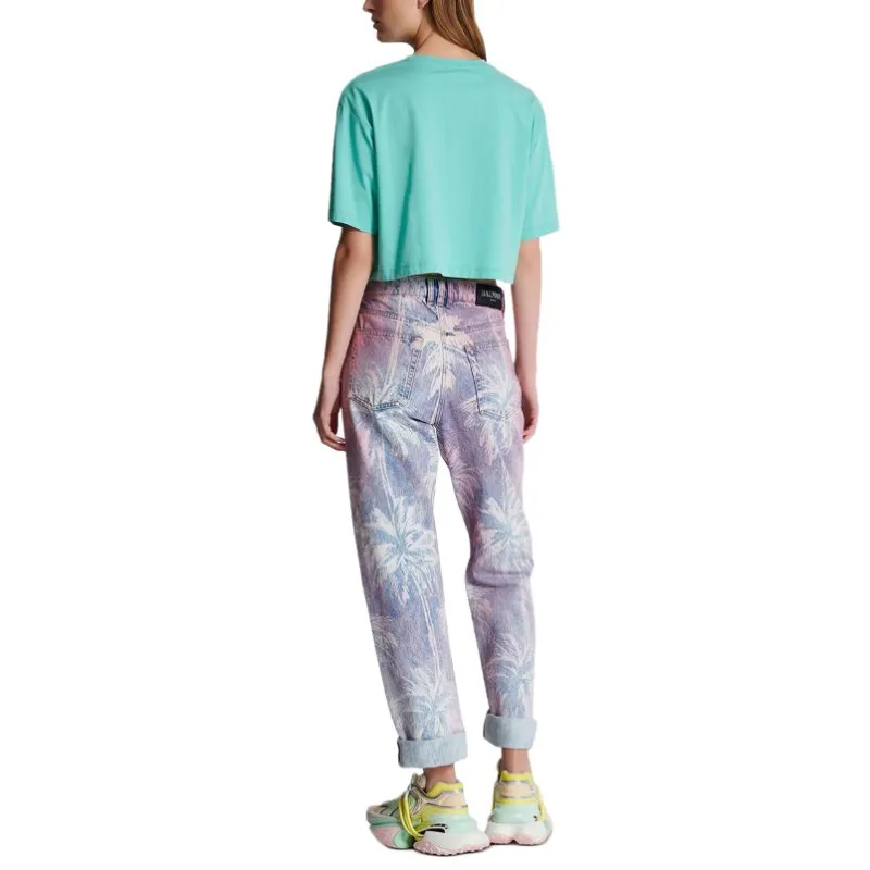 BALMAIN Logo print Cropped T shirt-3