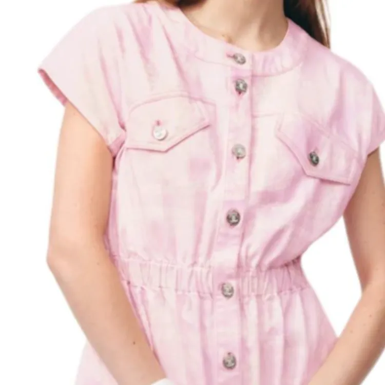 CHANEL Short Sleeved Dress Women's Light Pink-4