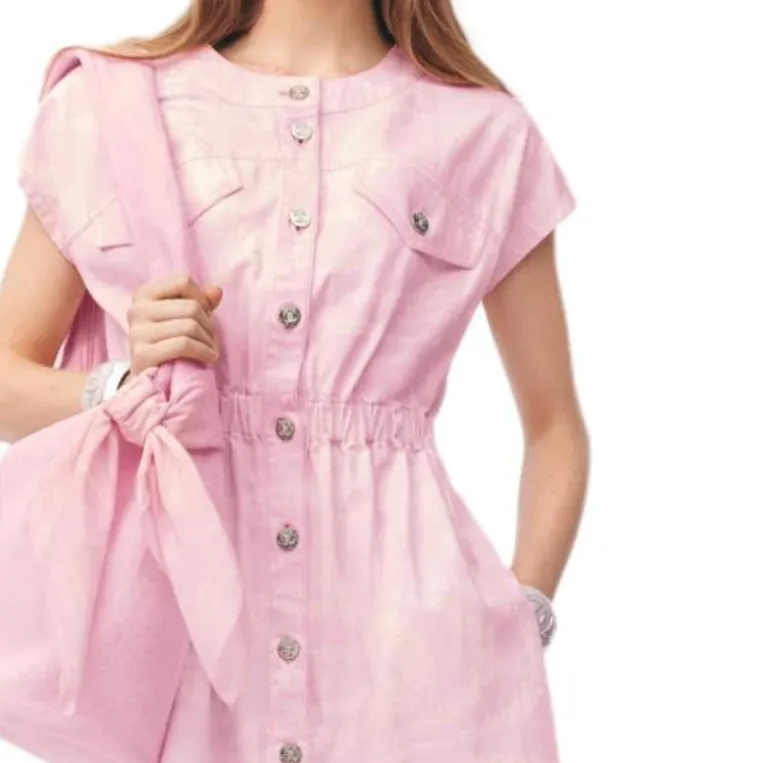 CHANEL Short Sleeved Dress Women's Light Pink-3