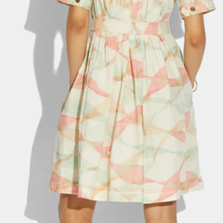 COACH SS21 Short Sleeved Dress Women's Peach Pink Green-5