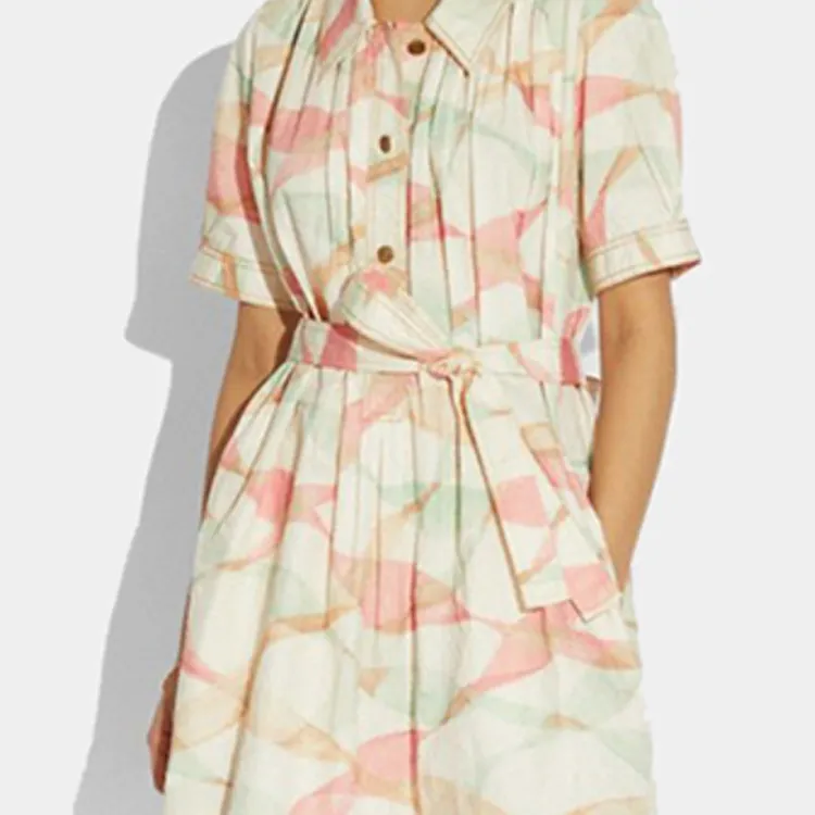 COACH SS21 Short Sleeved Dress Women's Peach Pink Green-4