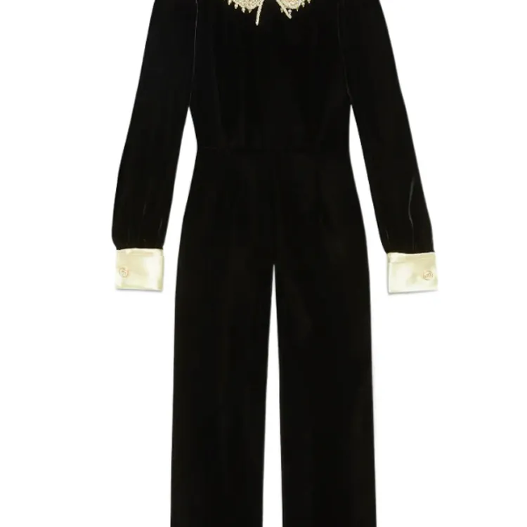 GUCCI Velvet Beaded collar Jumpsuit-2