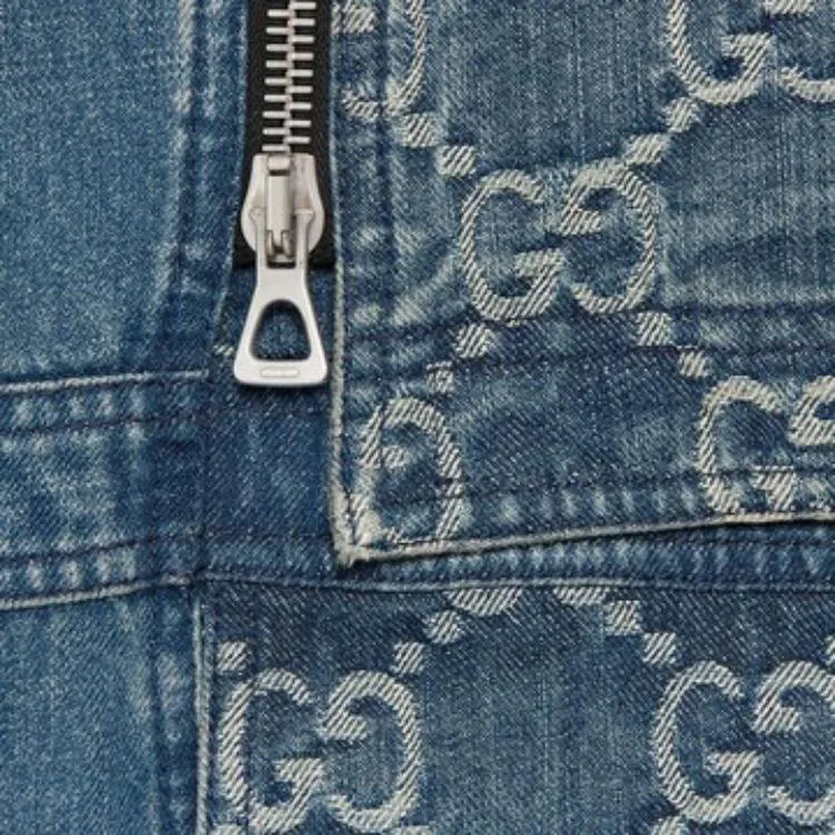 GUCCI Denim Jackets Men Blue With White Lettering-2