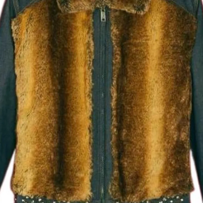 GUCCI X GUCCI Crystals And Studs Details Denim/Faux Fur Jacket-1
