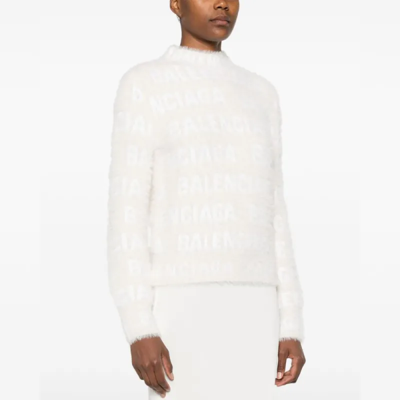 Balenciaga Allover Logo Furry Fitted Sweater-4