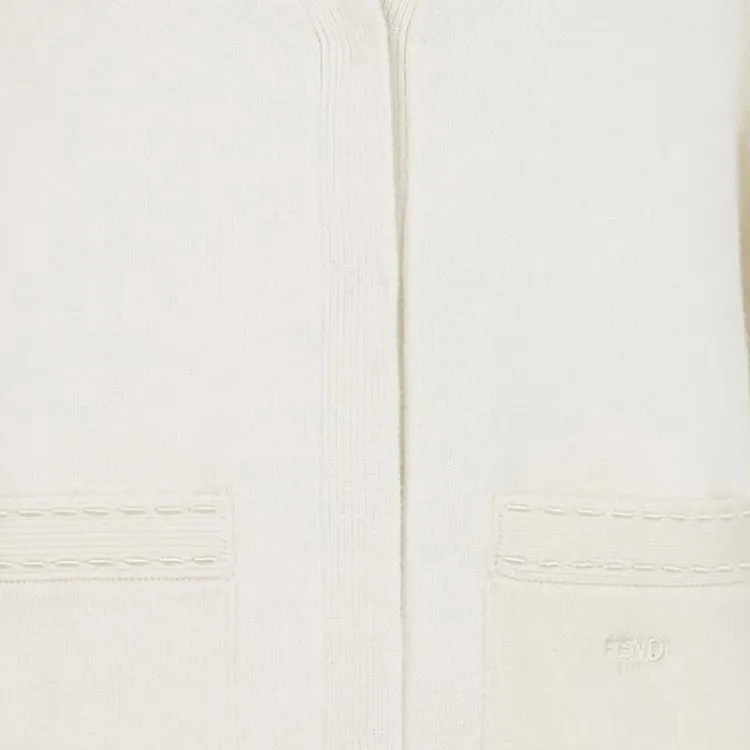 FENDI Logo Embroidered V Neck Cardigan-3