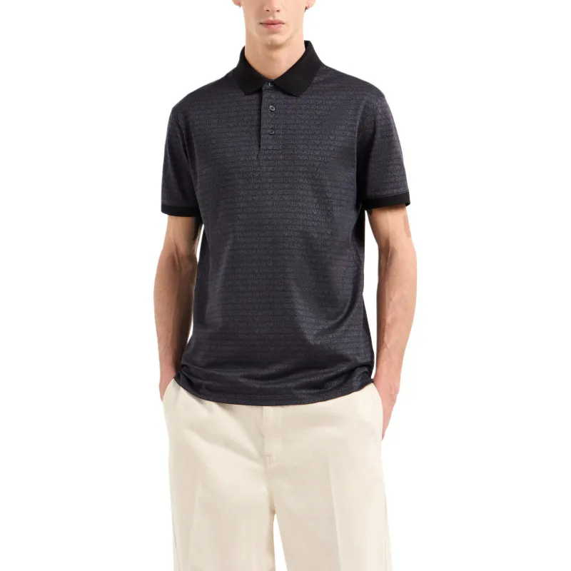EMPORIO ARMANI Jersey Polo Shirt With All over Jacquard Lettering-1