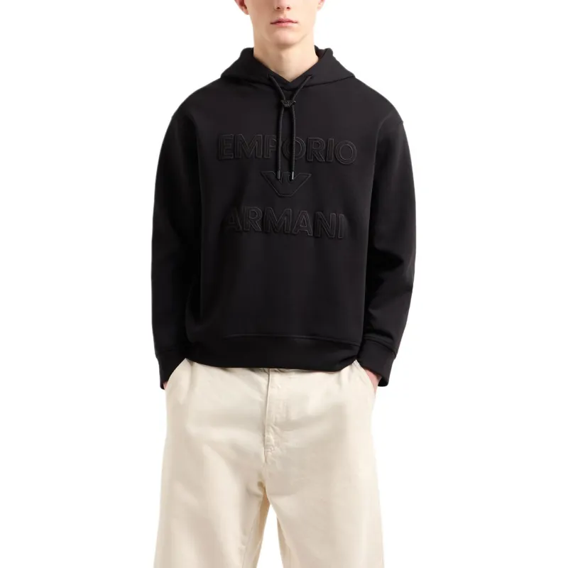 EMPORIO ARMANI Asv Double jersey Hooded Sweatshirt With Oversized Embossed Logo Embroidery-1