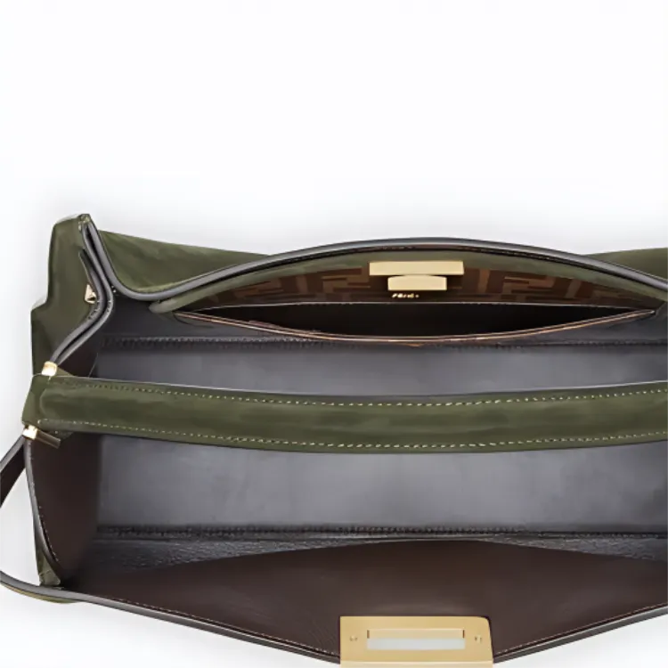 FENDI Peekaboo Goatskin Handbag Large Size Women's Green-4
