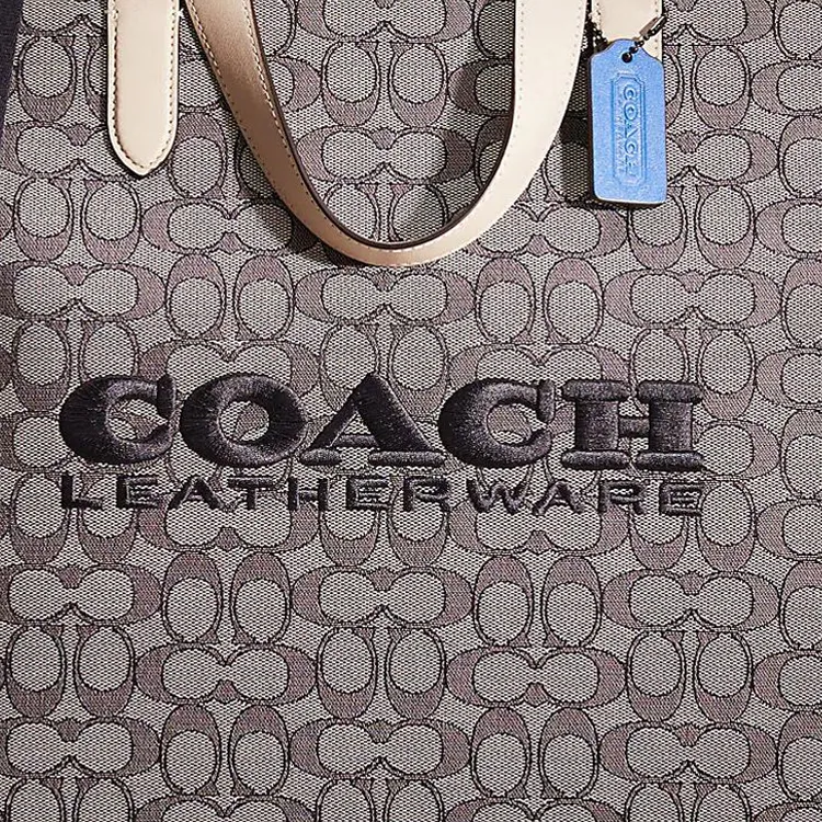 COACH League Jacquard Fabric With Calfskin Tote Bag, Shopping Bag, Shoulder Bag, Crossbody Bag Large Size Women's Gray-2