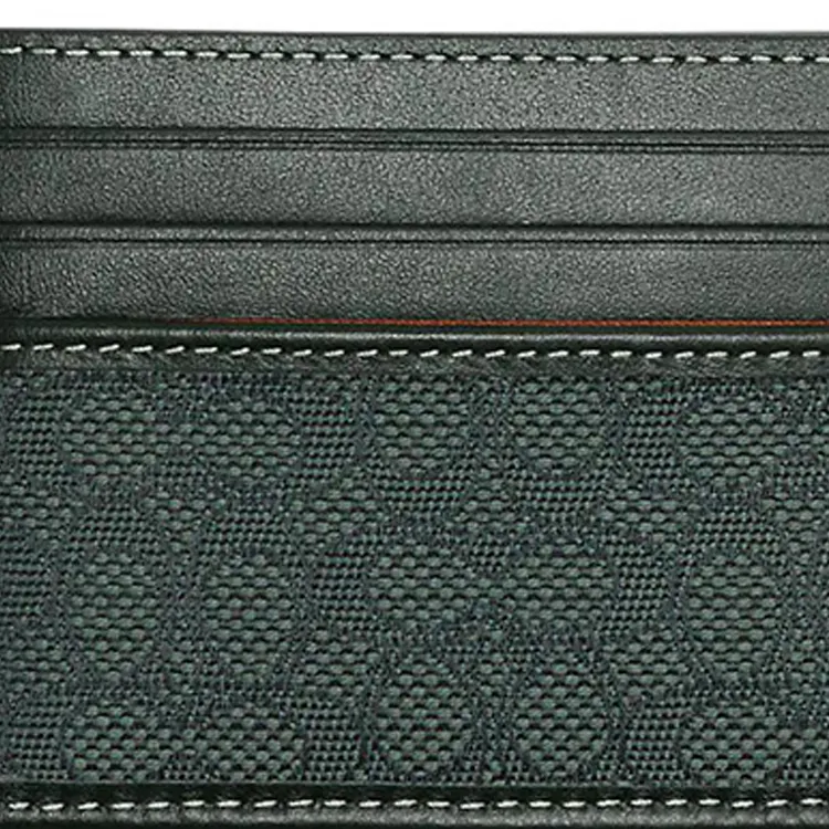 COACH Card Case Jacquard With Calfskin Coin Purses Card Holders Men's Green-2