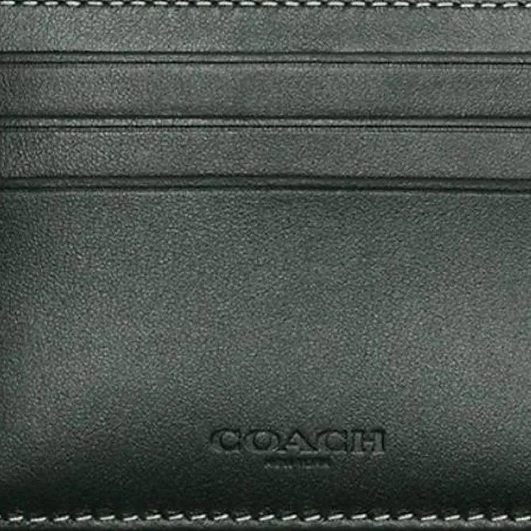COACH Card Case Jacquard With Calfskin Coin Purses Card Holders Men's Green-3